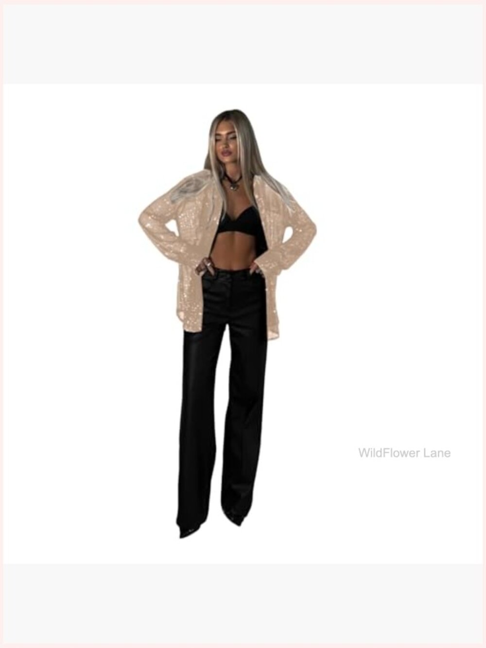Sequin Long Sleeve Button Down Shirt Open Front Glitter Blouse Tops - Picture 4 of 4
